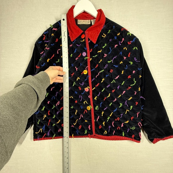 Vintage New Direction Jacket Womens M Navy Velvet Colorful Quilted Artsy Unique - Picture 6 of 12
